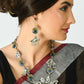 Mominos Fashion Johar Kamal Oxidised Silver-Plated Brass Finish Peacock Design Long Necklace Set For Women - Swadesiicart