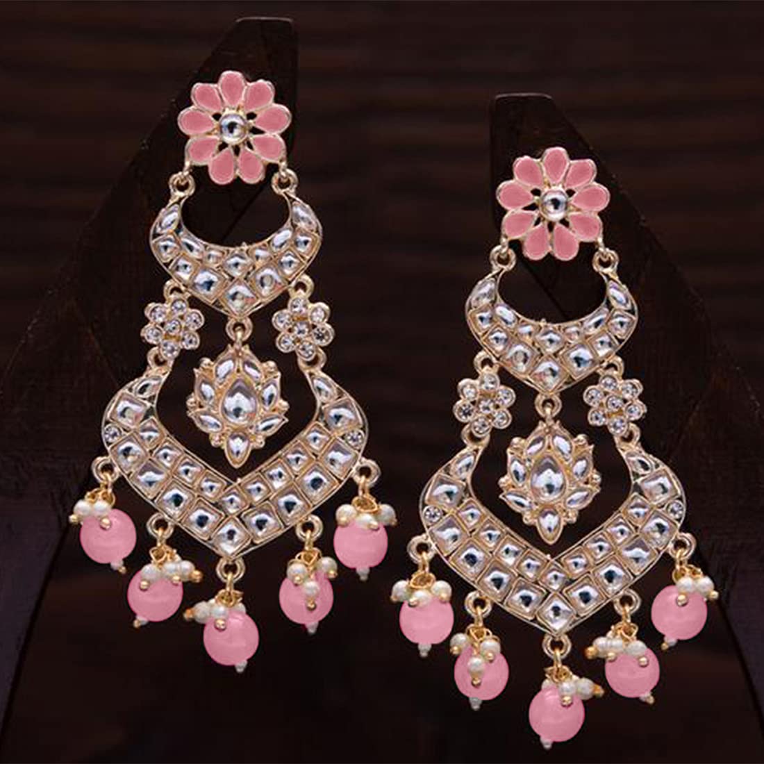 Gold-Polished Alloy with Pearl Love Drop Earring for Women, Pink - Wahe Jewels - Swadesiicart