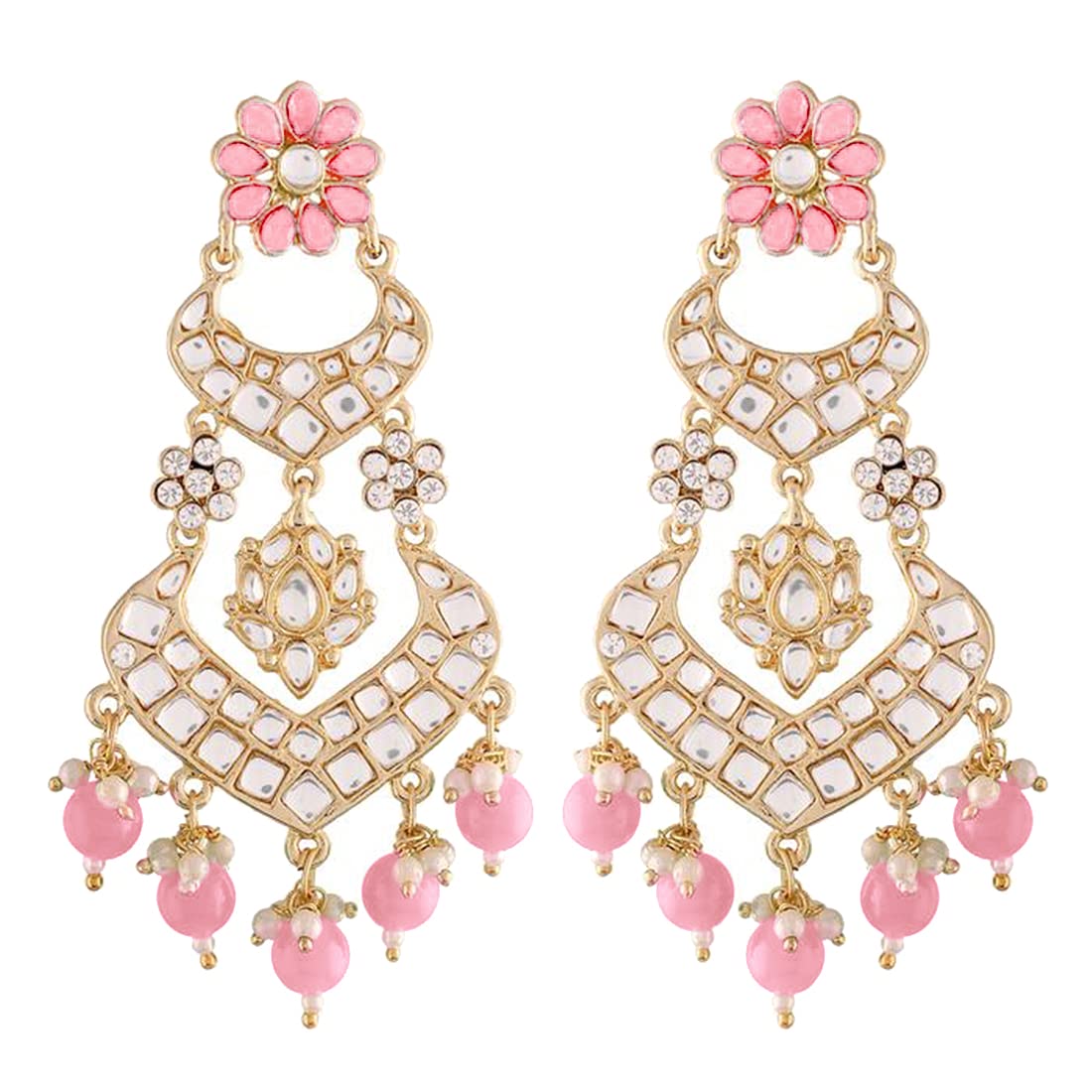 Gold-Polished Alloy with Pearl Love Drop Earring for Women, Pink - Wahe Jewels - Swadesiicart