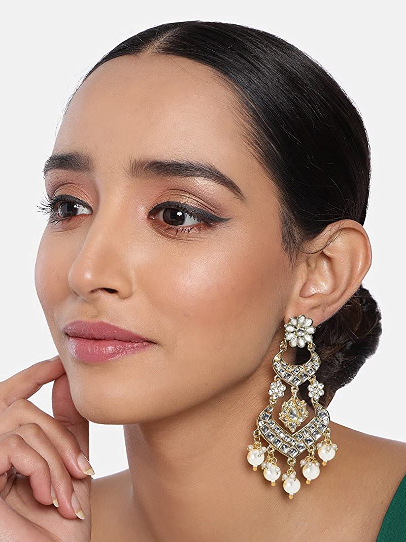 Gold-Polished Alloy with Pearl Love Drop Earring for Women, White - Wahe Jewels - Swadesiicart
