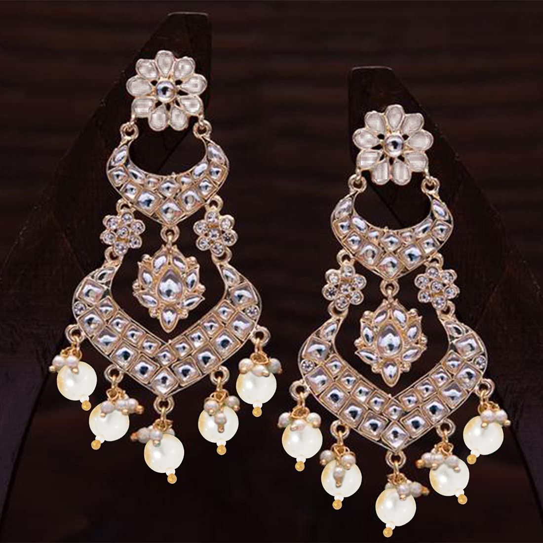 Gold-Polished Alloy with Pearl Love Drop Earring for Women, White - Wahe Jewels - Swadesiicart