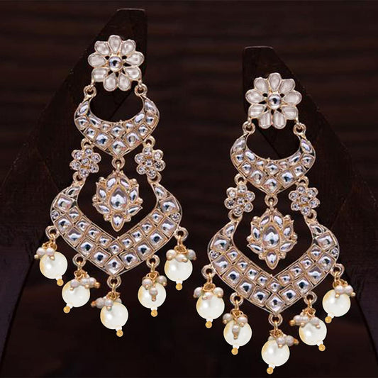 Gold-Polished Alloy with Pearl Love Drop Earring for Women, White - Wahe Jewels - Swadesiicart