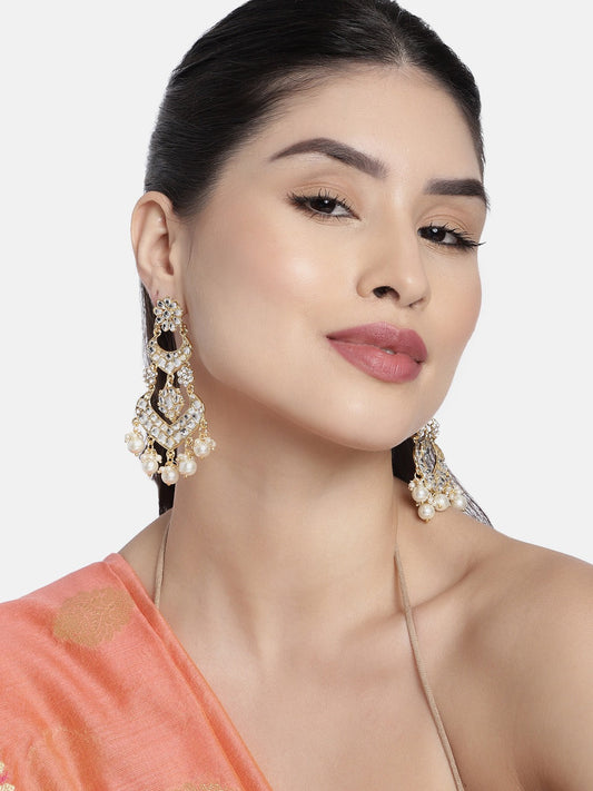 Gold-Polished Alloy with Pearl Love Drop Earring for Women, White - Wahe Jewels - Swadesiicart