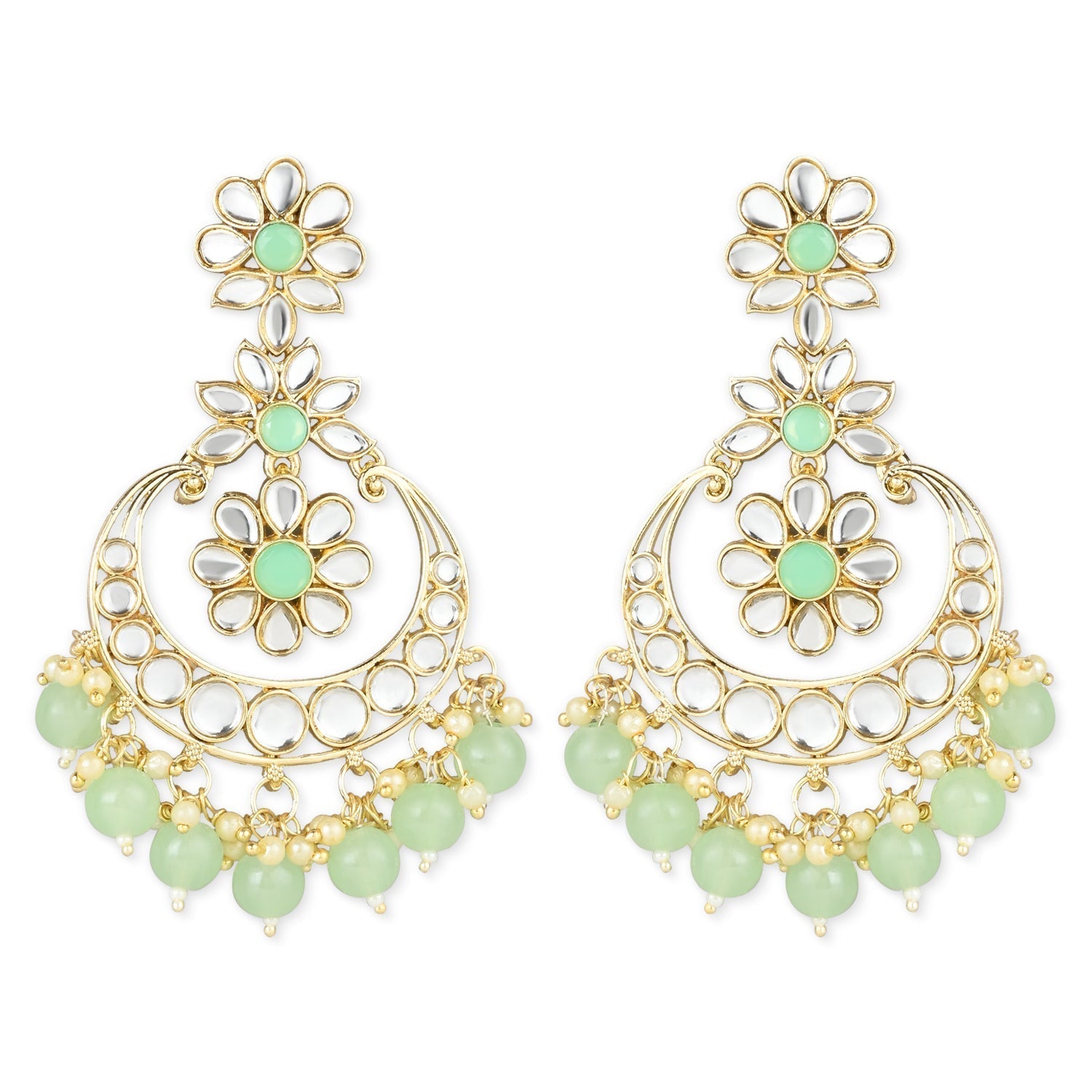 Gold-Polished Traditional Handcrafted Kundan Earrings Adorned with Pearls for Women - Wahe Jewels - Swadesiicart