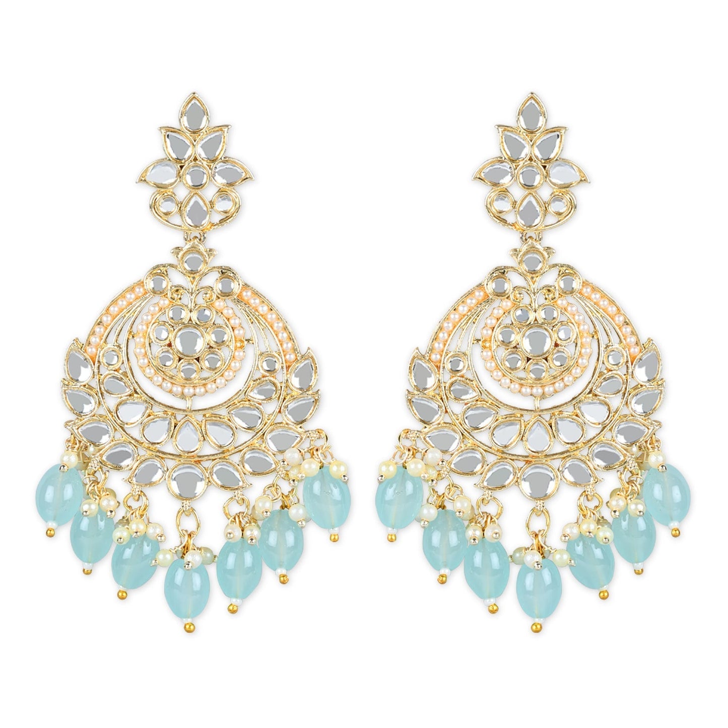 Gold-Polished Traditional Handcrafted Pearl Kundan Beaded Earrings for Women - Wahe Jewels - Swadesiicart