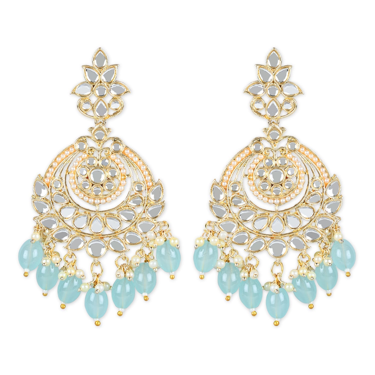 Gold-Polished Traditional Handcrafted Pearl Kundan Beaded Earrings for Women - Wahe Jewels - Swadesiicart