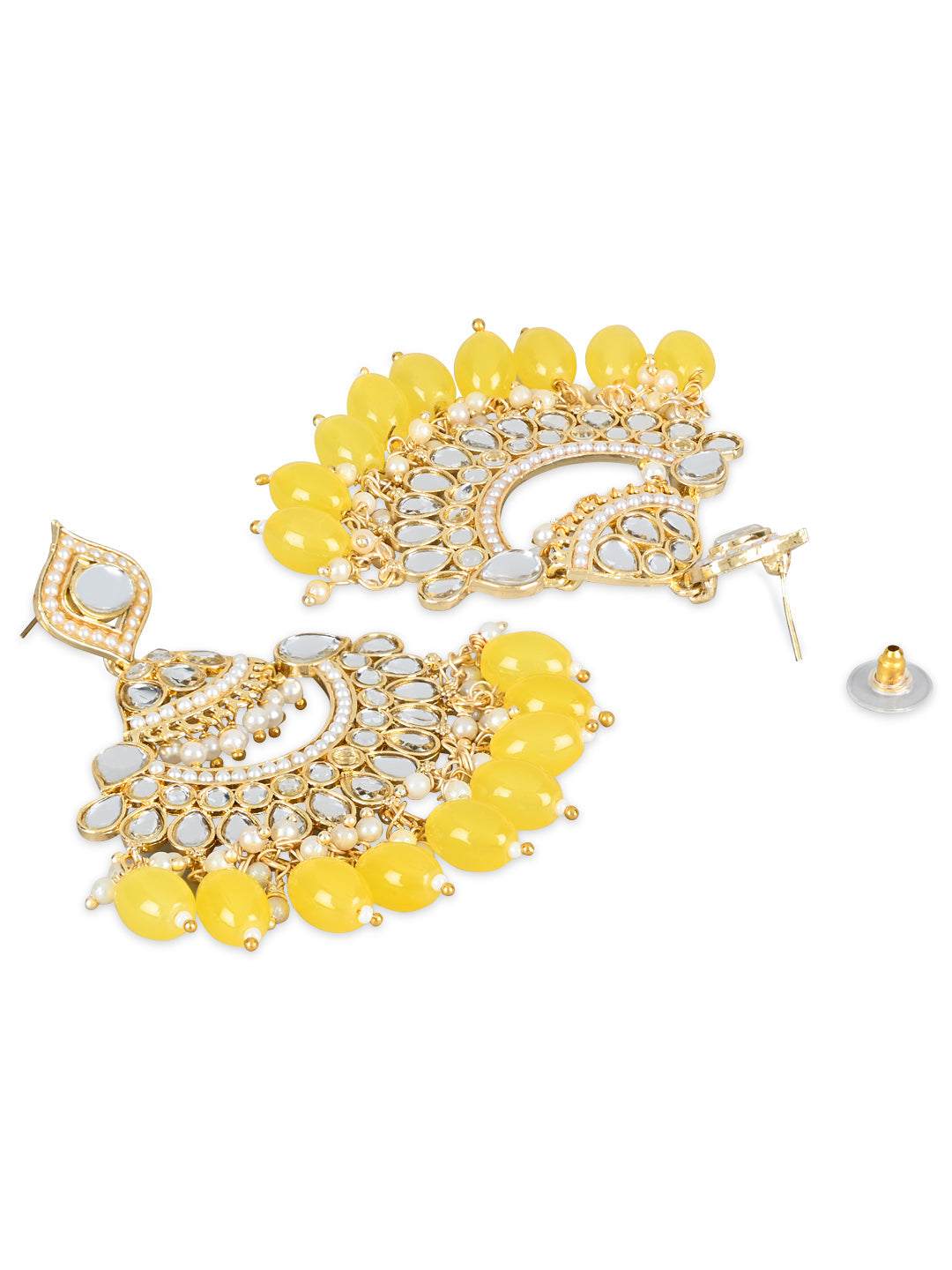 Gold-Polished Traditional Handcrafted Pearl Kundan Beaded Earrings for Women/Girls - Wahe Jewels - Swadesiicart