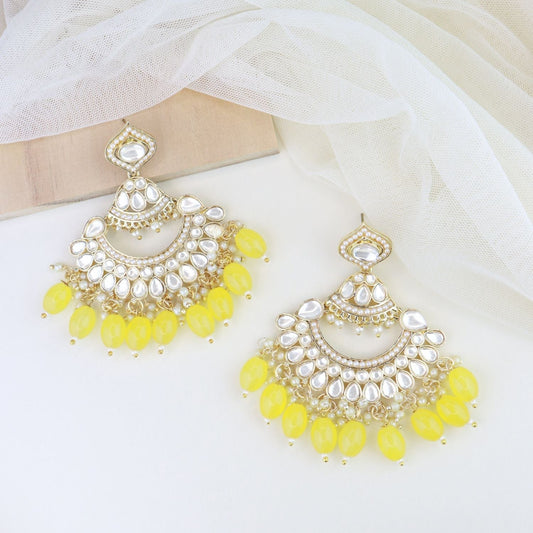 Gold-Polished Traditional Handcrafted Pearl Kundan Beaded Earrings for Women/Girls - Wahe Jewels - Swadesiicart