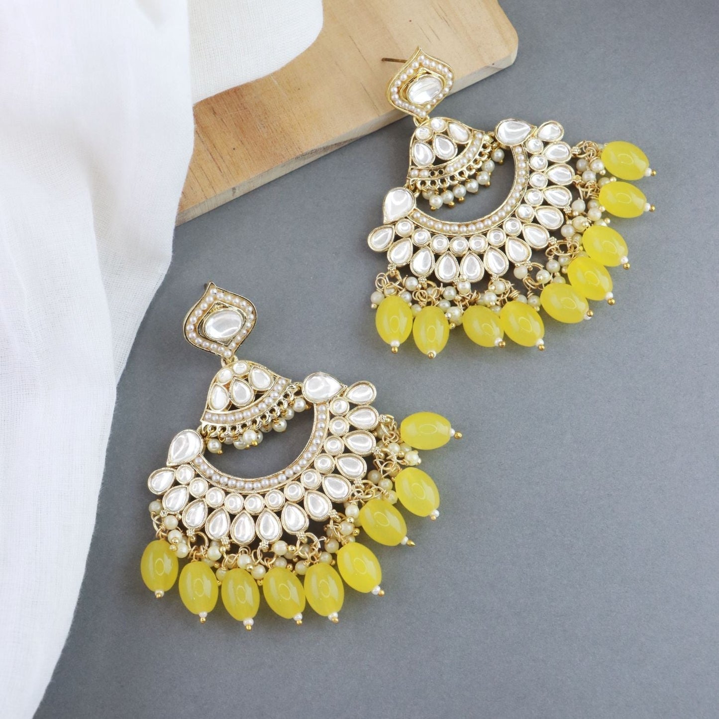 Gold-Polished Traditional Handcrafted Pearl Kundan Beaded Earrings for Women/Girls - Wahe Jewels - Swadesiicart