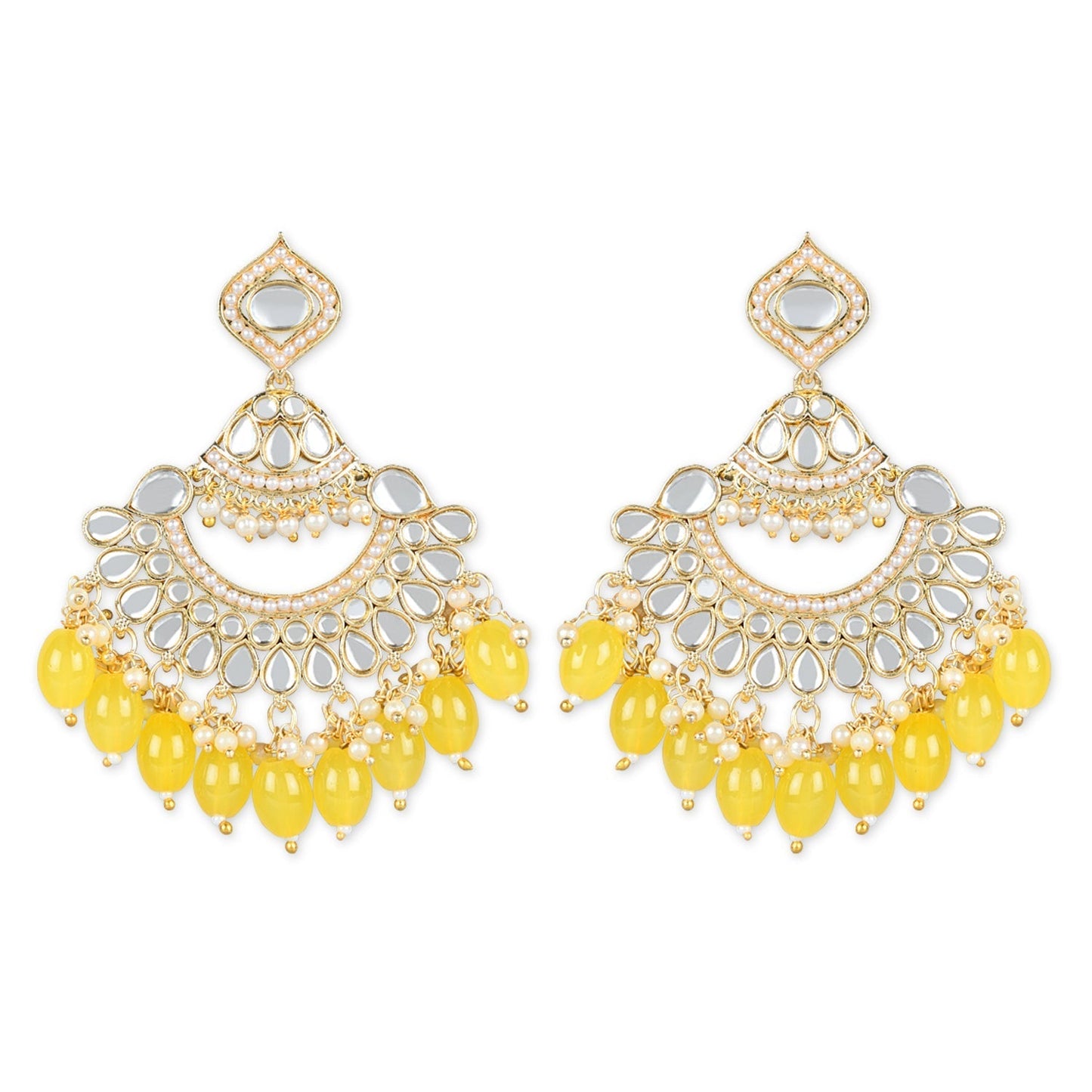 Gold-Polished Traditional Handcrafted Pearl Kundan Beaded Earrings for Women/Girls - Wahe Jewels - Swadesiicart