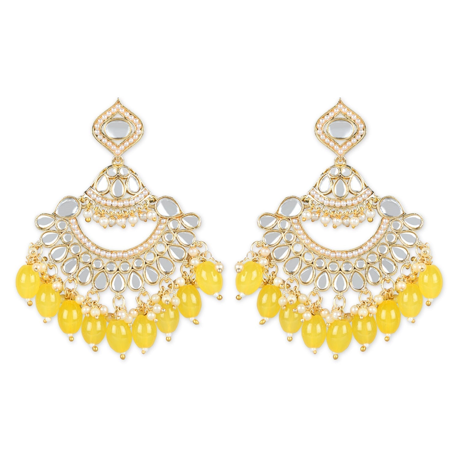 Gold-Polished Traditional Handcrafted Pearl Kundan Beaded Earrings for Women/Girls - Wahe Jewels - Swadesiicart