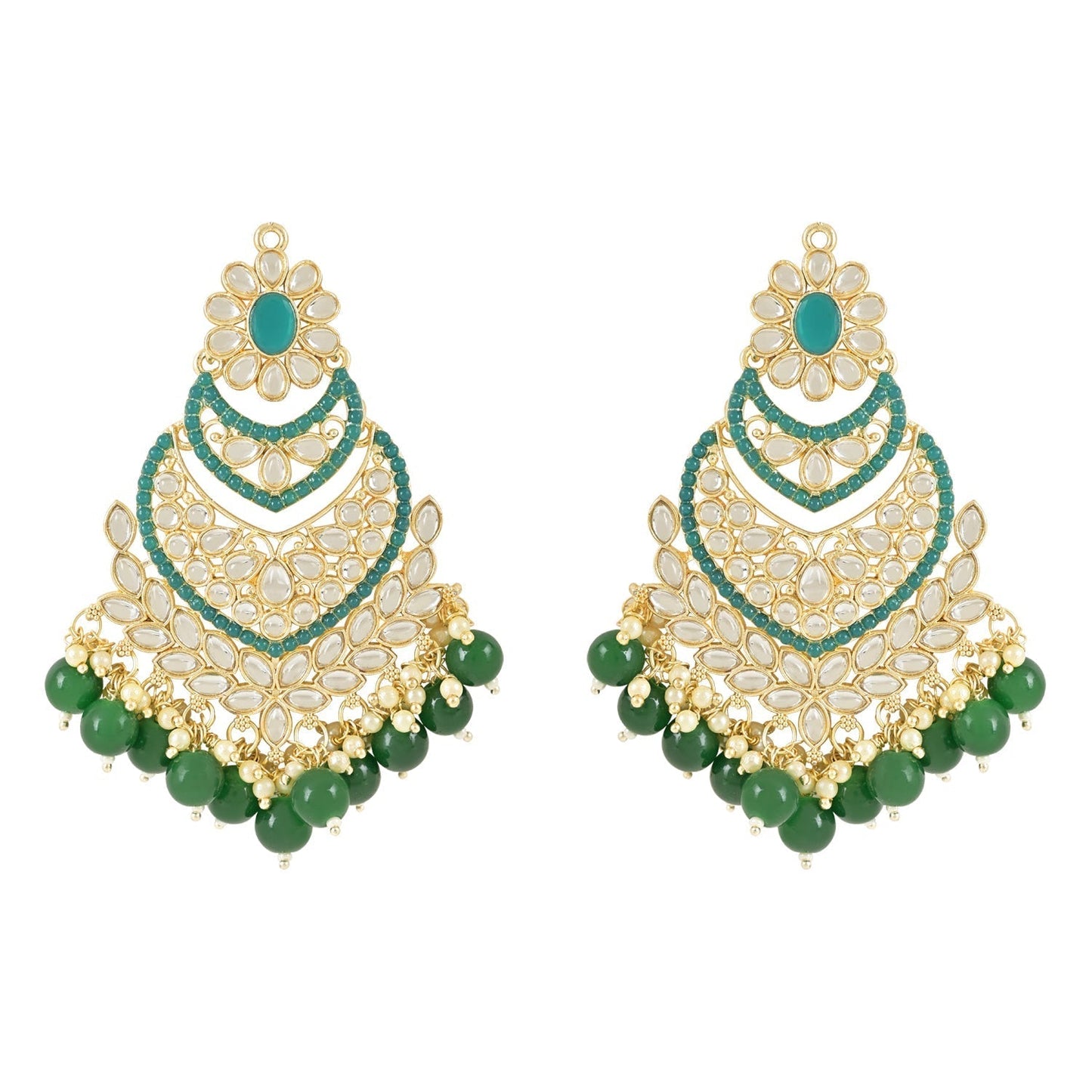 Gold-Polished Traditional Handcrafted Pearl Kundan Beaded Chandbali Earrings for Women/Girls - Wahe Jewels - Swadesiicart
