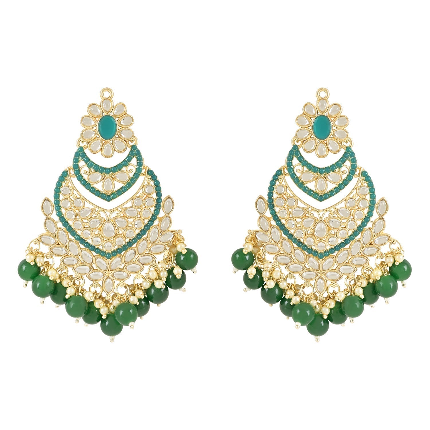 Gold-Polished Traditional Handcrafted Pearl Kundan Beaded Chandbali Earrings for Women/Girls - Wahe Jewels - Swadesiicart