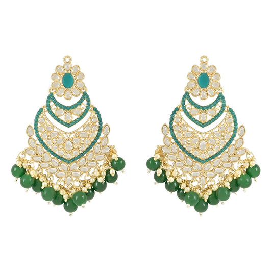 Gold-Polished Traditional Handcrafted Pearl Kundan Beaded Chandbali Earrings for Women/Girls - Wahe Jewels - Swadesiicart