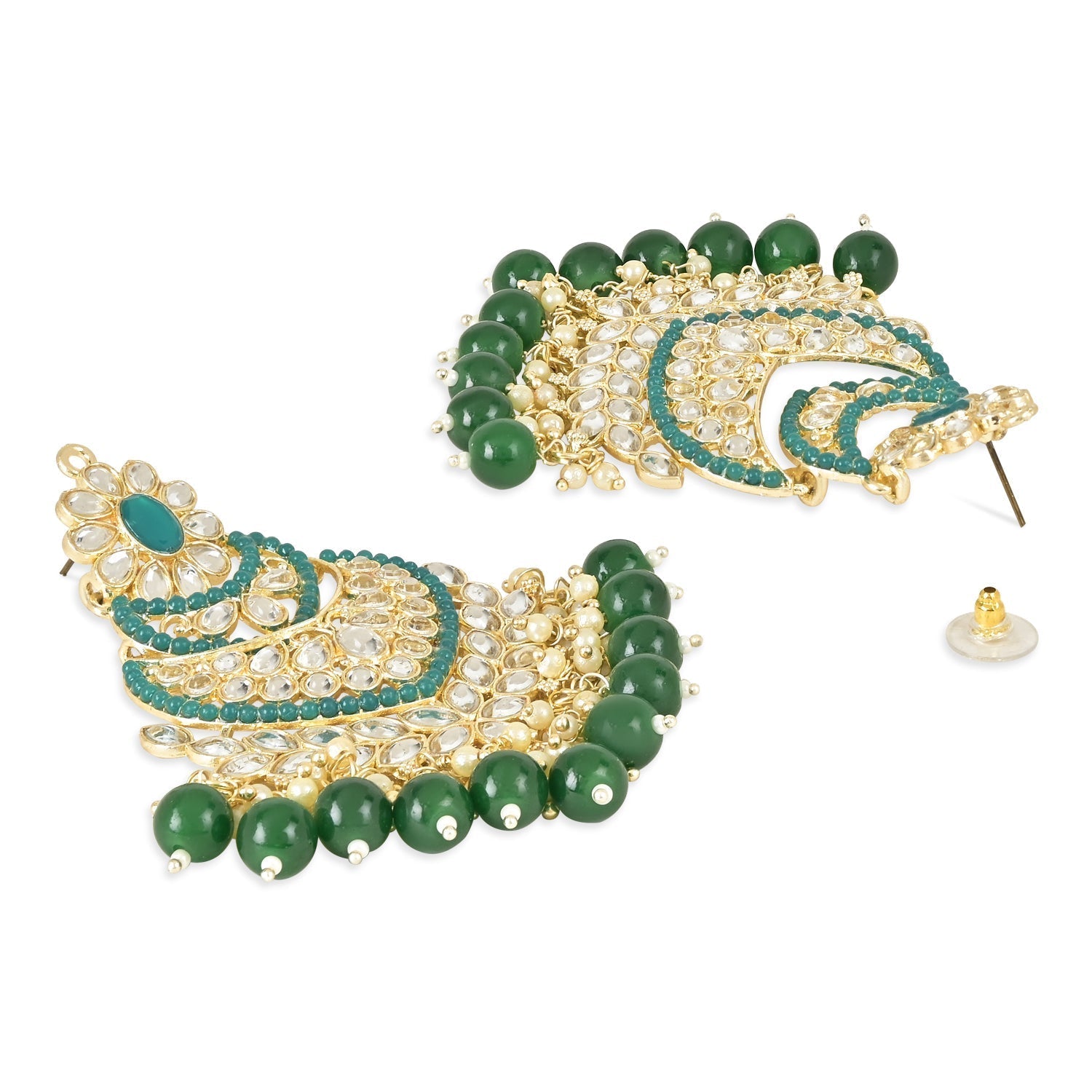 Gold-Polished Traditional Handcrafted Pearl Kundan Beaded Chandbali Earrings for Women/Girls - Wahe Jewels - Swadesiicart