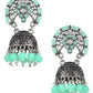 Ethnic Silver Oxidised Traditional Mint Kundan & Stone Jhumka Earrings For Women - Wahe Jewels - Swadesiicart