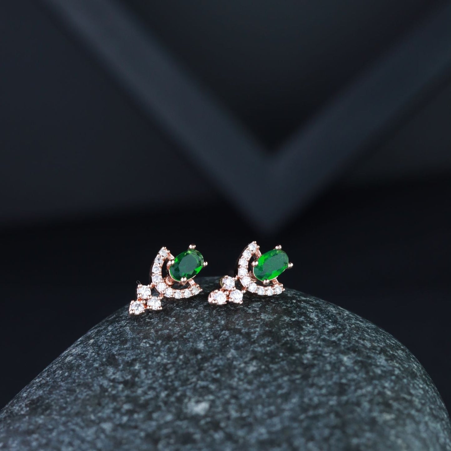 Stylish Latest Fashion Rose Gold-Polished Glittering American Diamond Fashionable Stud Earrings for Women & Girls - Wahe Jewels - Swadesiicart
