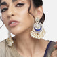 Gold-Polished Intricately Designed Traditional Meenakari Chandbali Earrings Glided With Kundans & Pearls - Wahe Jewels - Swadesiicart