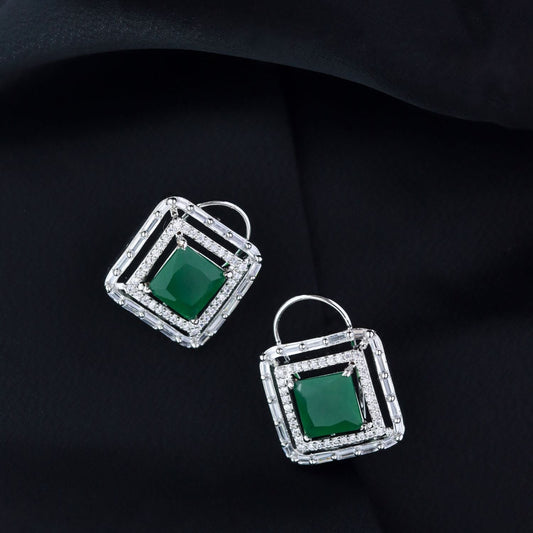 Stylish Latest Fashion Silver Plated Glittering Crystal AD Stone Studs Earrings for Women & Girls - Wahe Jewels - Swadesiicart