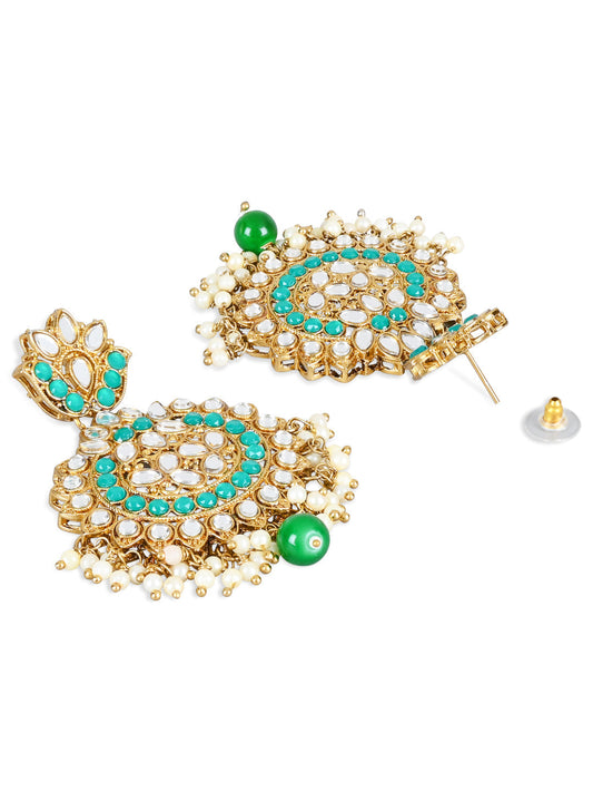 Gold-Polished Traditional Kundan & Stone Studded Chandbali Earrings For Women - Wahe Jewels - Swadesiicart