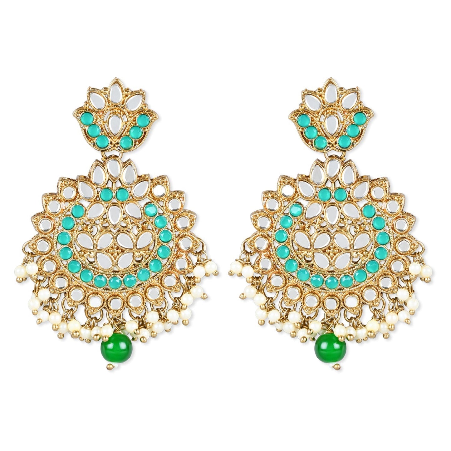 Gold-Polished Traditional Kundan & Stone Studded Chandbali Earrings For Women - Wahe Jewels - Swadesiicart
