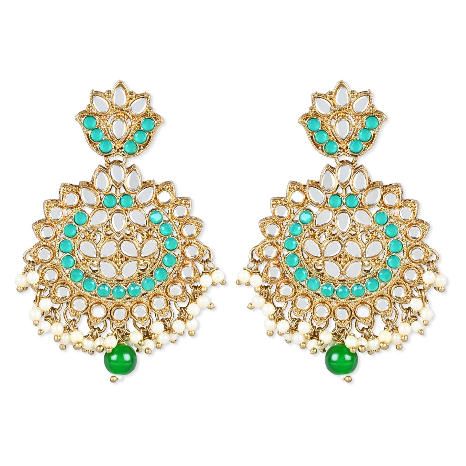 Gold-Polished Traditional Kundan & Stone Studded Chandbali Earrings For Women - Wahe Jewels - Swadesiicart
