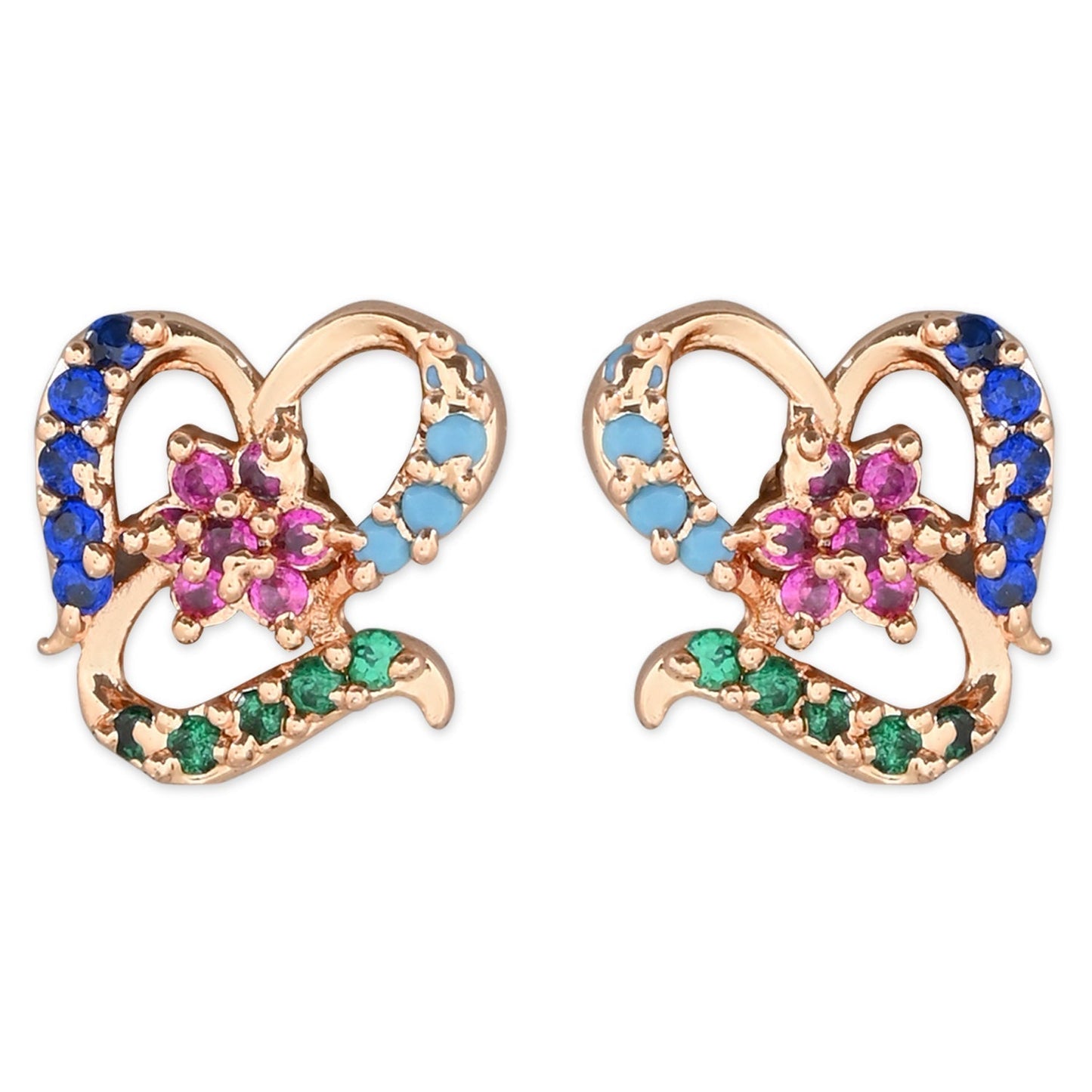 Stylish Latest Fashion Rose Gold-Polished Glittering Crystal AD Stone Studs Earrings for Women & Girls - Wahe Jewels - Swadesiicart