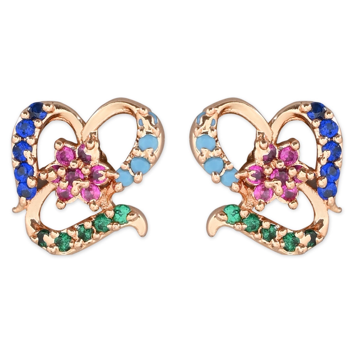 Stylish Latest Fashion Rose Gold-Polished Glittering Crystal AD Stone Studs Earrings for Women & Girls - Wahe Jewels - Swadesiicart