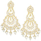 Gold-Polished Traditional White Kundan Studded Pearl Handcrafted Dangle Chandbali Earrings Ethnic Jewellery For Women And Girls - Wahe Jewels - Swadesiicart
