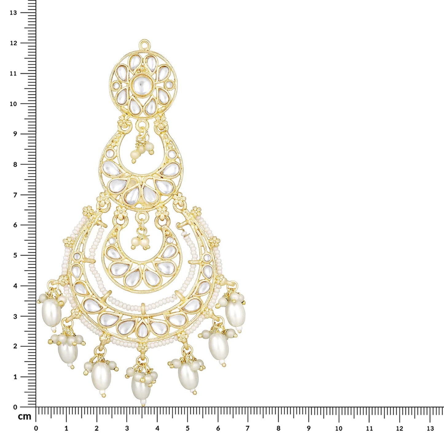 Gold-Polished Traditional White Kundan Studded Pearl Handcrafted Dangle Chandbali Earrings Ethnic Jewellery For Women And Girls - Wahe Jewels - Swadesiicart