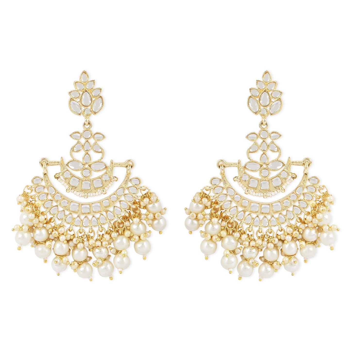 Traditional Gold-Polished White Kundan Pearl Drop Chandbali Earring For Women/Girls - Wahe Jewels - Swadesiicart