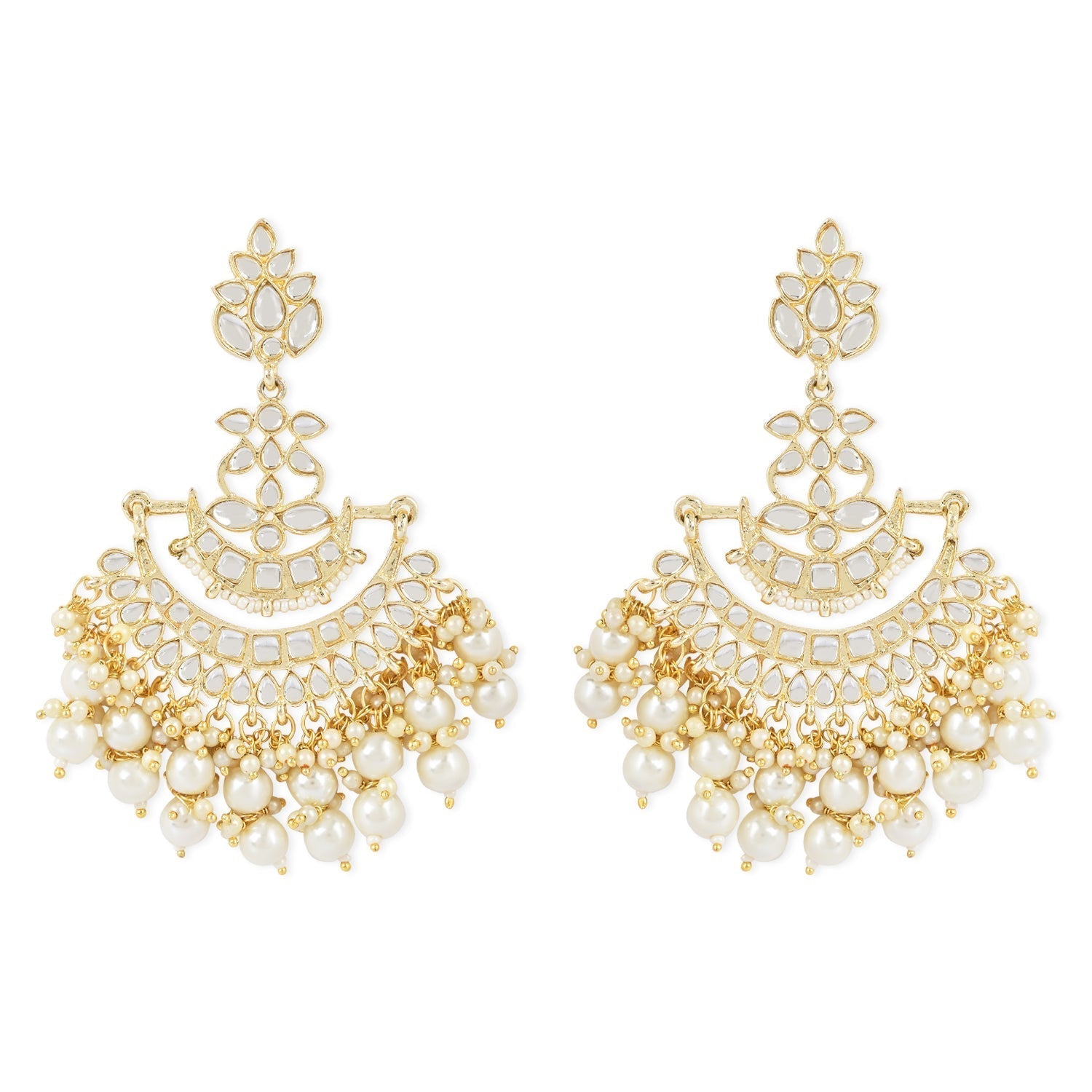Traditional Gold-Polished White Kundan Pearl Drop Chandbali Earring For Women/Girls - Wahe Jewels - Swadesiicart