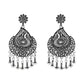 Navratri Ethnic Silver Oxidised Afghani Floral & Peacock Design Drop Earrings For Women & Girls - Wahe Jewels - Swadesiicart