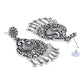 Navratri Ethnic Silver Oxidised Afghani Floral & Peacock Design Drop Earrings For Women & Girls - Wahe Jewels - Swadesiicart