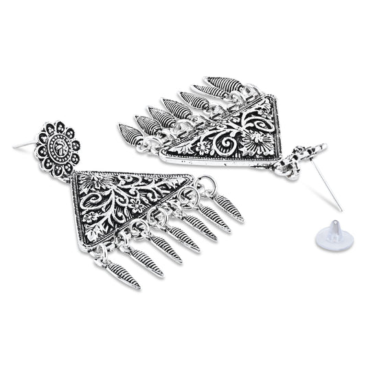 Navratri Ethnic Silver Oxidized Afghani Style Trending Earrings For Women & Girls - Wahe Jewels - Swadesiicart