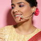 Gold-Polished White Red Kundan-Studded Pearl Beaded Nosepin - Ruby Raang | Swadesiicart