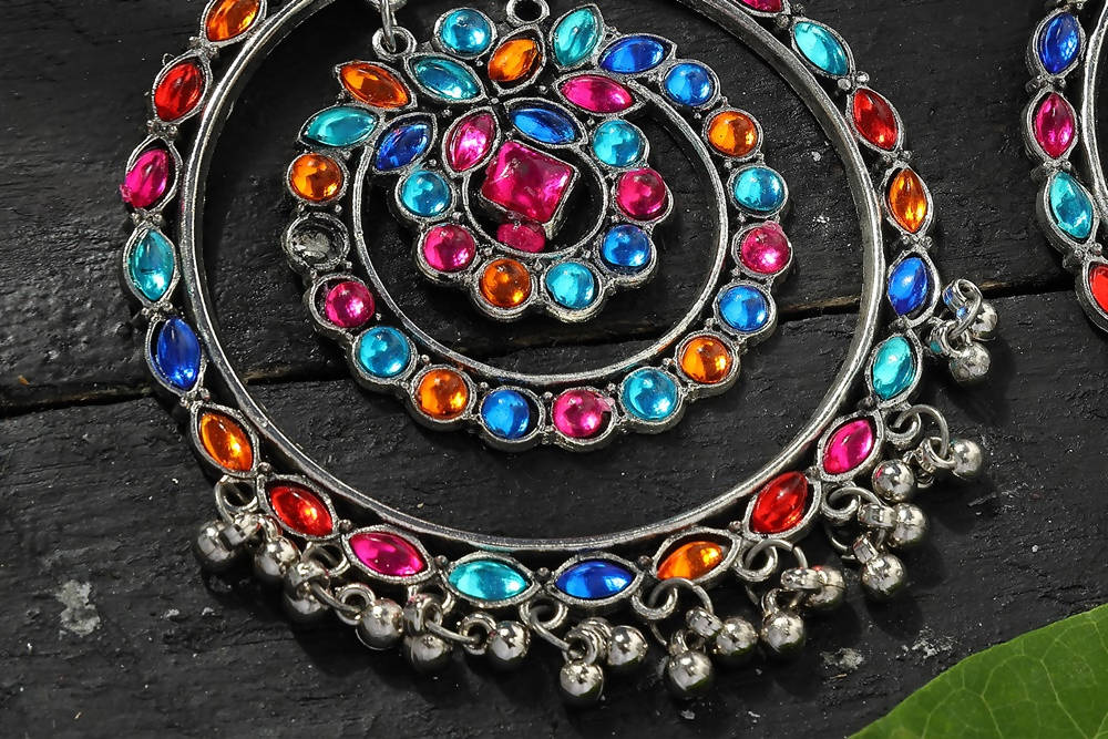 Mominos Fashion Johar Kamal Women's Multi Colour Kundan Circles Earrings - Swadesiicart