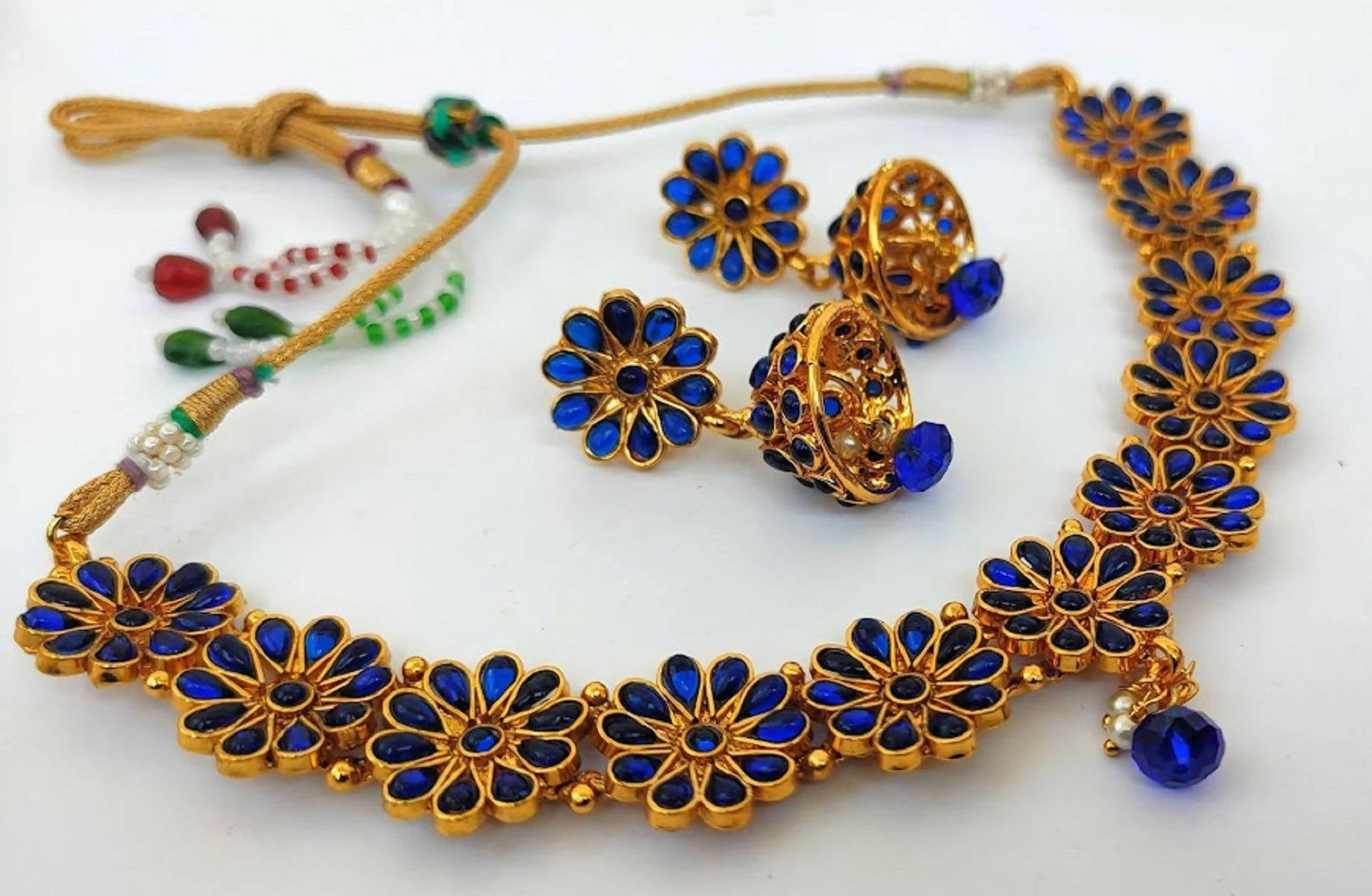 Kemp Designer Blue Necklace Set - Swadesiicart