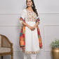 White Viscose Silk Embroidery with Thread and sequence Stitched Suit With Dupatta - Tanisha | Swadesiicart