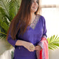 The52 Purple Women's Gorgeous Embroidered Vichitra Fabric Straight Kurta Pant with Dupatta Set - Swadesiicart