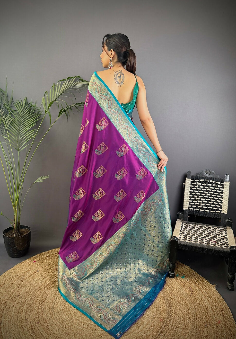 Joban Fashion Blue Peacock Banarasi Silk Sarees | Swadesiicart