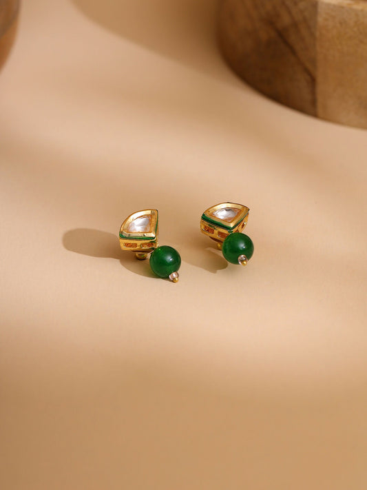 Ruby Raang Green Aventurine Kundan Studs | Swadesiicart