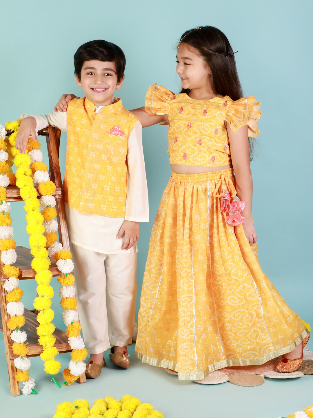 Lil Drama Boys Kurta Pyjama with jacket set - White | Swadesiicart