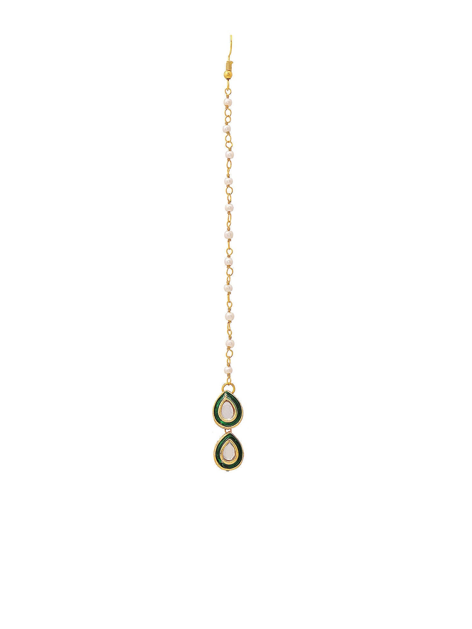 Ruby Raang Green Double Teardrop Kundan Maang Tikka with Meenakari | Swadesiicart