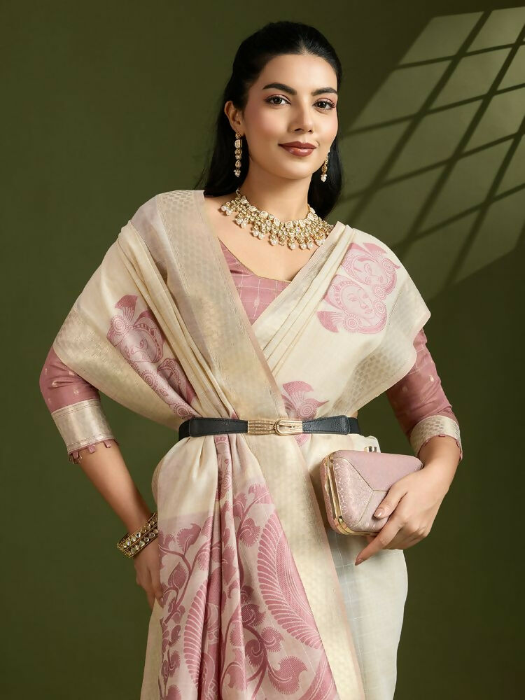 Vishnu Weaves Women's Maroon Muga Cotton Thread Woven Saree with Blouse - Swadesiicart