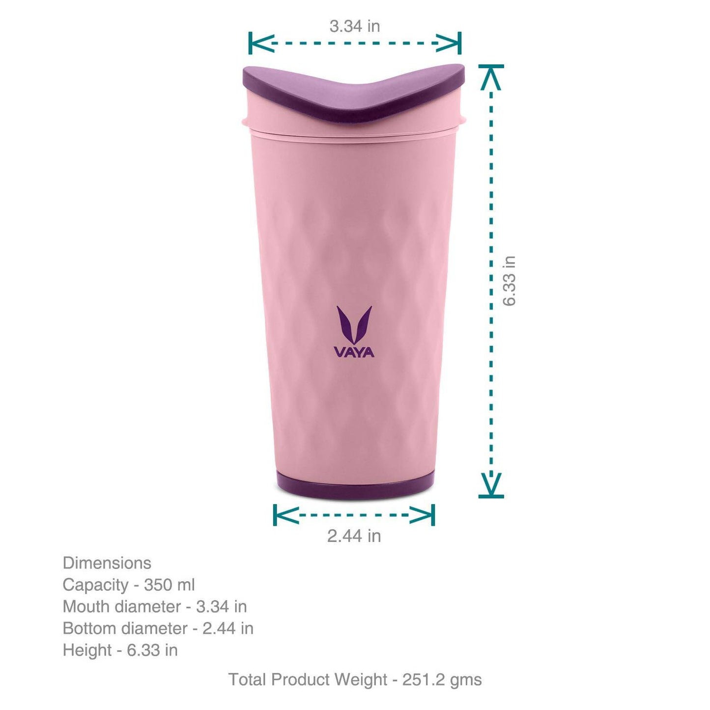 Vaya Drynk Kid'S Stainless Steel Tumbler With Spill-Proof Pediasafe Lid - 350ml (Pink) | Swadesiicart