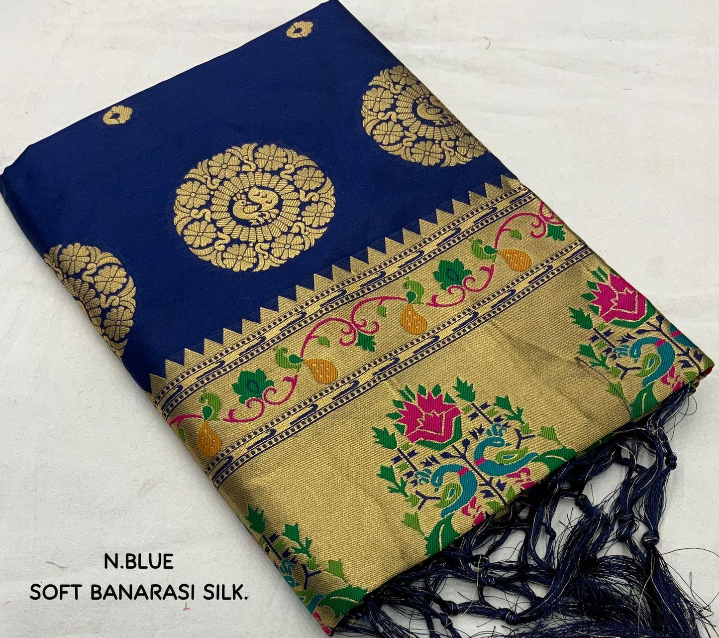 Navy Blue Pure Silk Woven Design Saree with Unstitched Blouse - Hiral Fashion | Swadesiicart