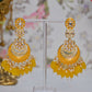 Yellow Gold-Polished Beautifully Enamelled Stylish Kundan & Pearl Dangle Women Earrings|Meenakari Chandbali Traditional Ethnic Wear Earrings By House of Ree - Swadesiicart