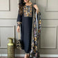 Partywear Designer Viscos Chanderi Black Stitched Suit With Dupatta - Tanisha | Swadesiicart