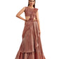 Pink Satin Embroidered Ready To Wear Saree With Unstitched Blouse Piece - Nandika | Swadesiicart